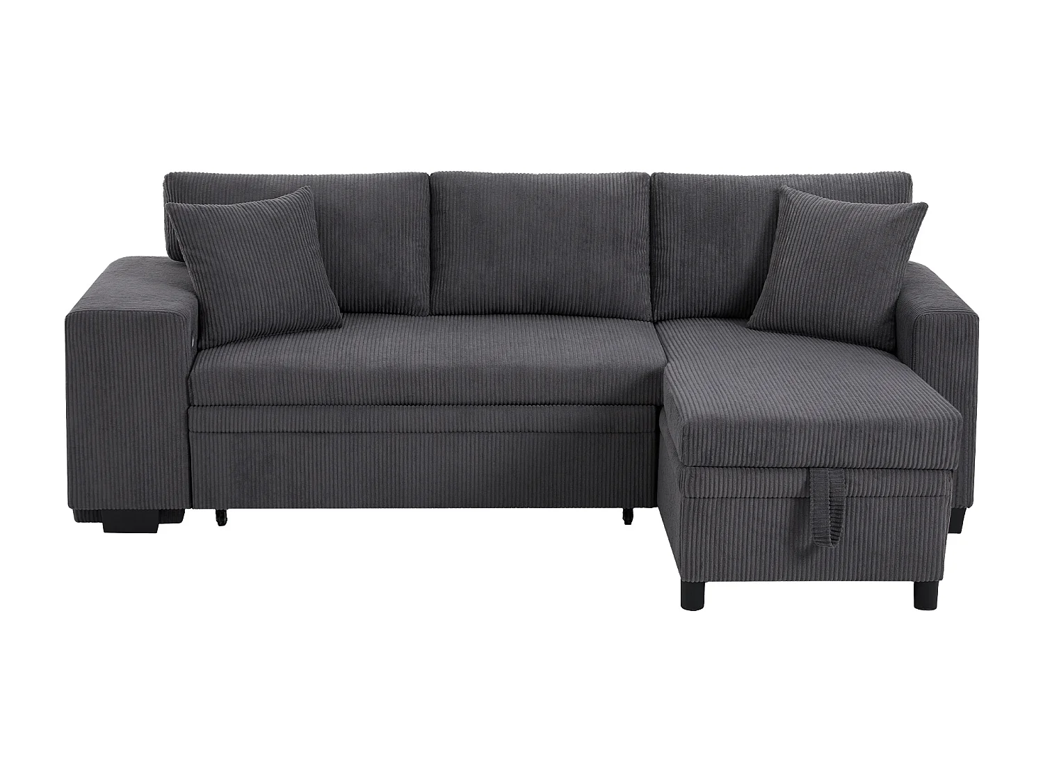 3-zits slaapbank met opbergruimte en krukjes, USB-poorten - Grijs corduroy