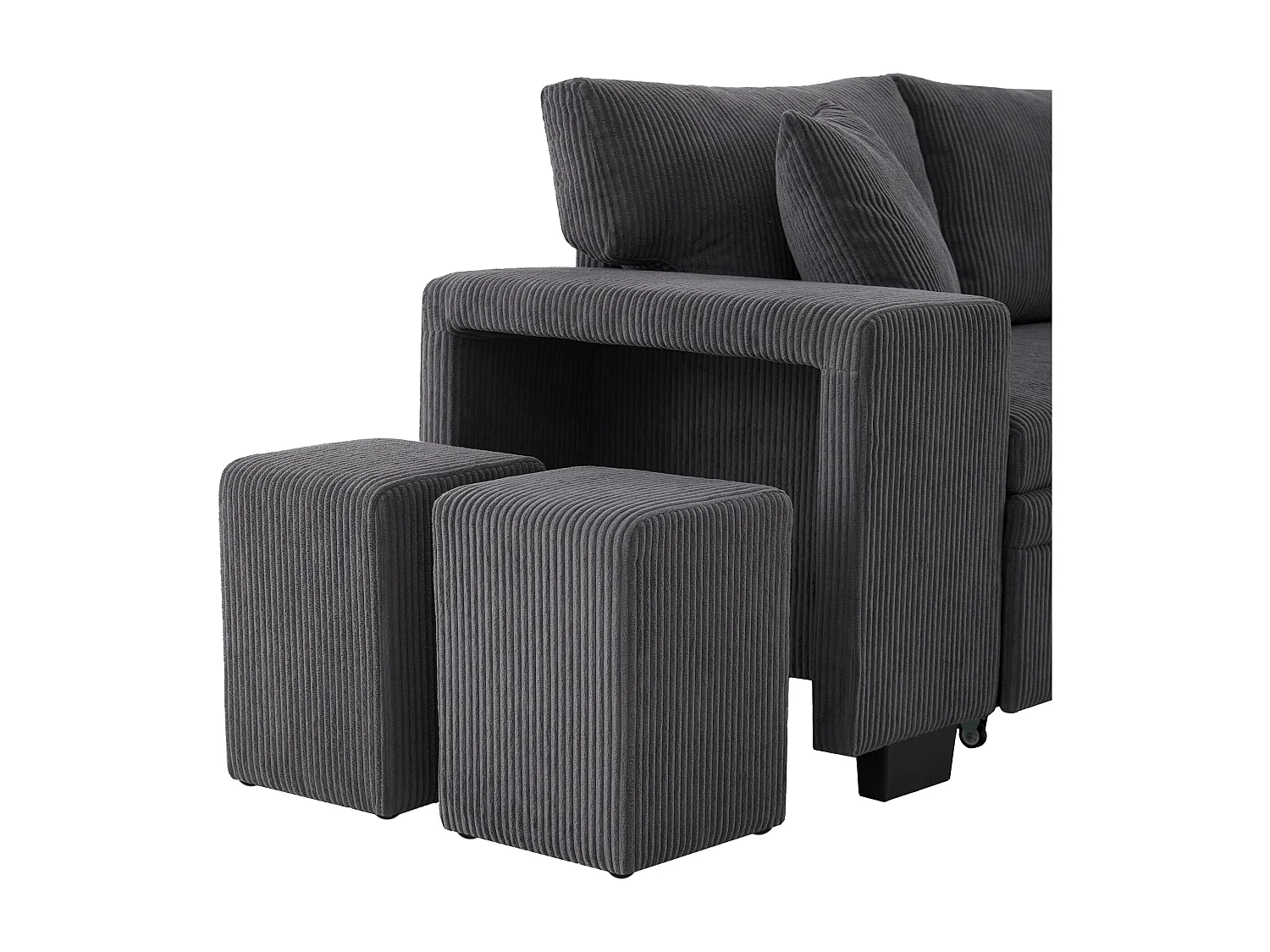 3-zits slaapbank met opbergruimte en krukjes, USB-poorten - Grijs corduroy