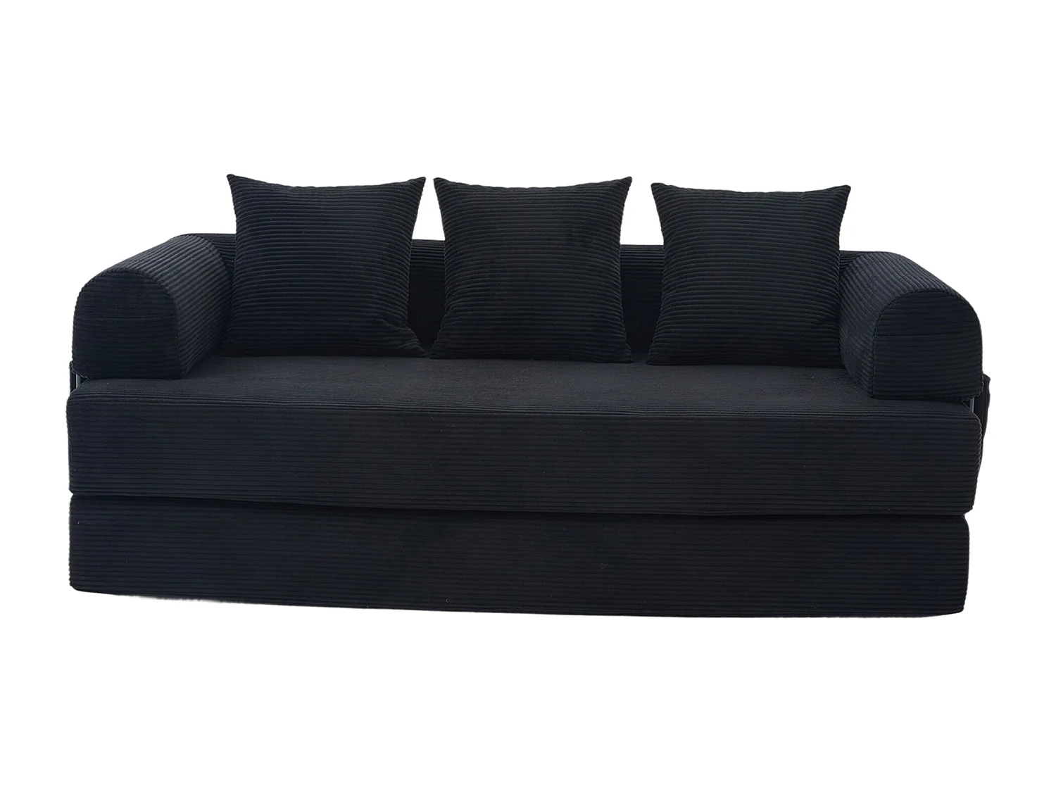 Canapé convertible 3 places modulable avec 3 coussins et poche latérale - Velours côtelé noir