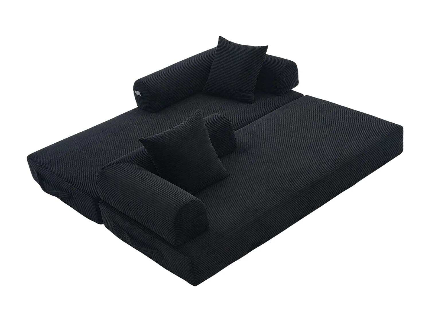 Canapé convertible 3 places modulable avec 3 coussins et poche latérale - Velours côtelé noir
