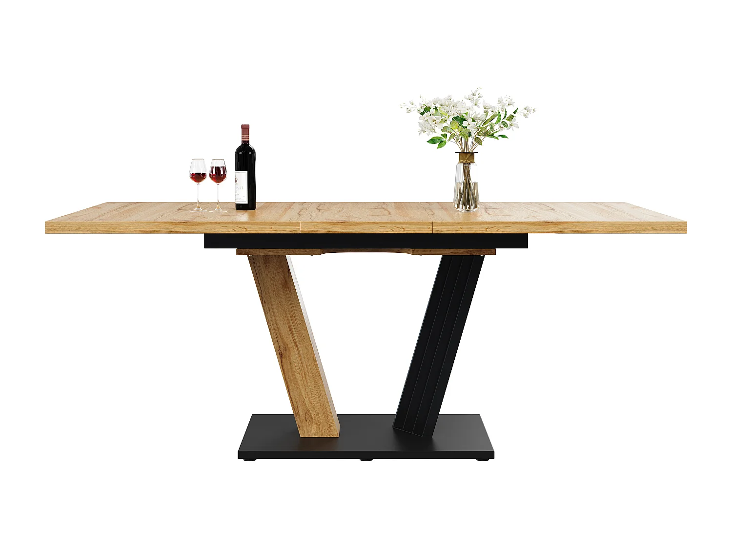 Uitschuifbare tafel met blad in houtnerfstructuur, 120-160x80x76 cm - MDF-hout - Licht naturel en zwart