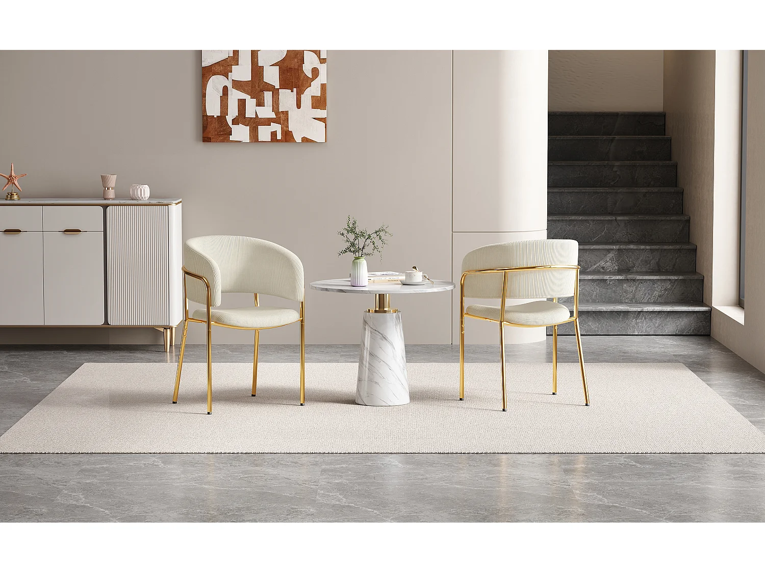 Set van 2 stoelen in beige corduroy stof - Verstelbare metalen poten