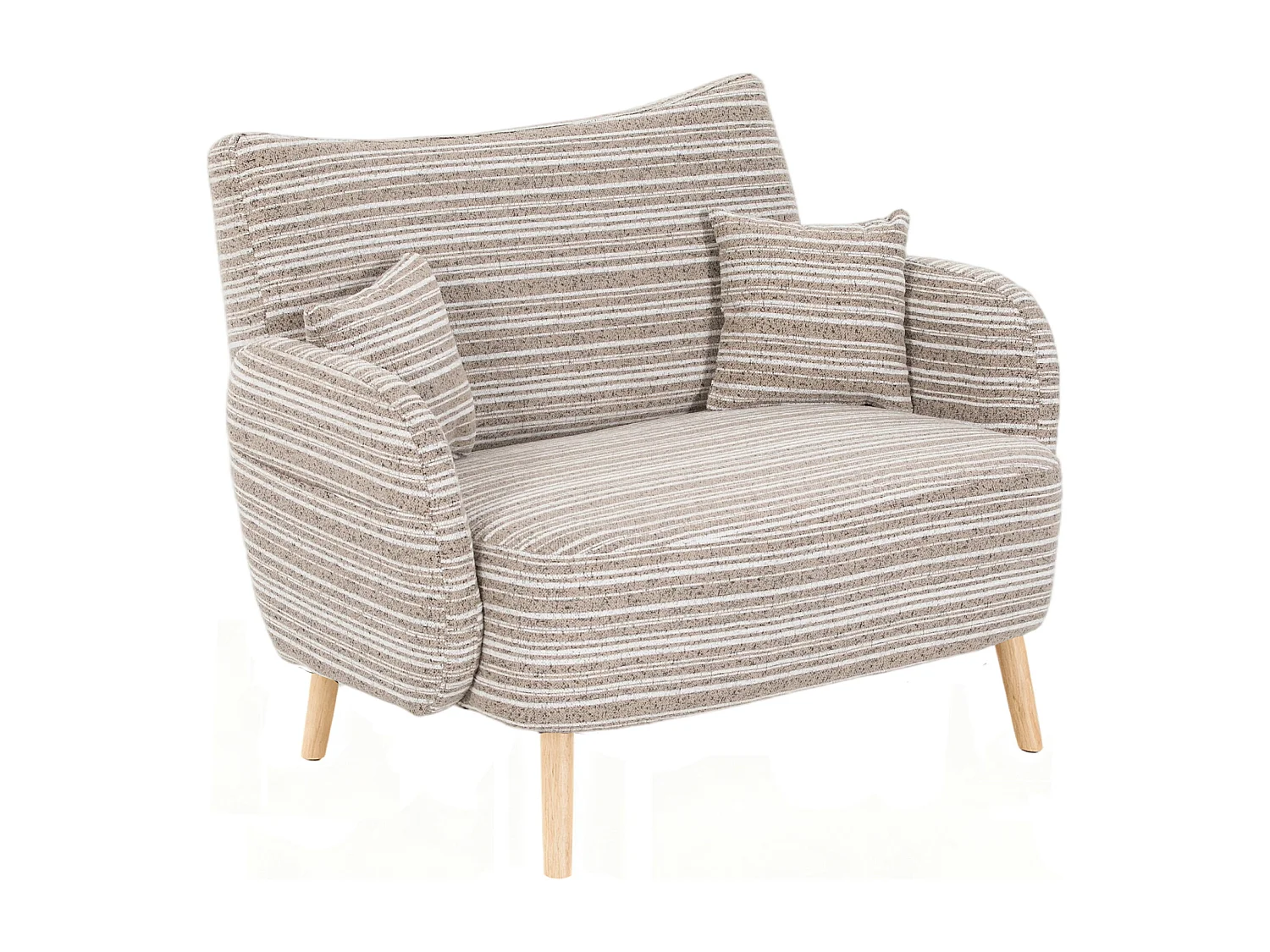 Sofá de dos plazas en tejido bouclé caqui - Con bolsillos laterales y dos cojines