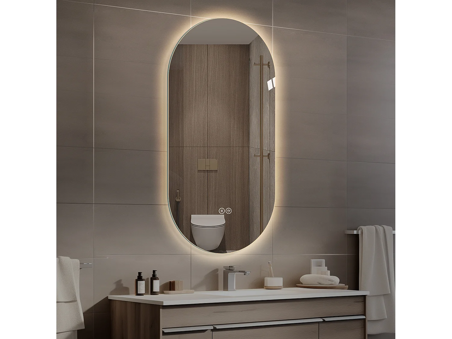 Specchio da bagno LED touch sensitive con funzione antiappannamento, 60x120 cm, vetro argentato