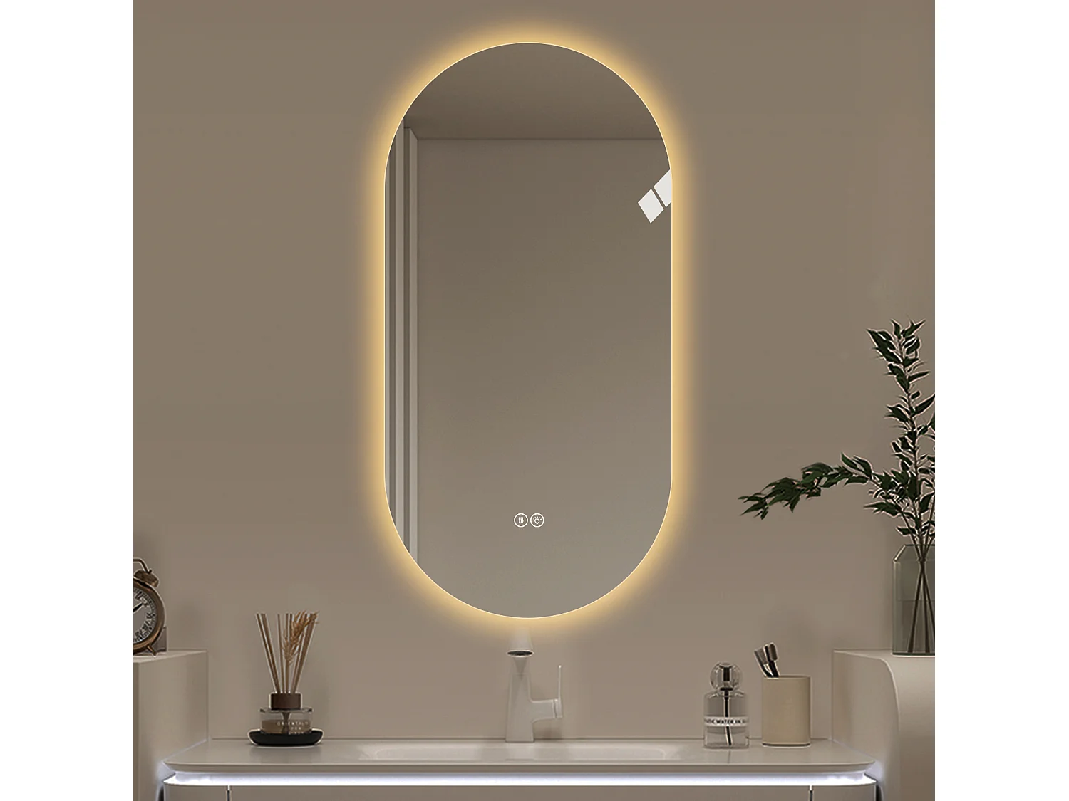 Specchio da bagno LED touch sensitive con funzione antiappannamento, 60x120 cm, vetro argentato