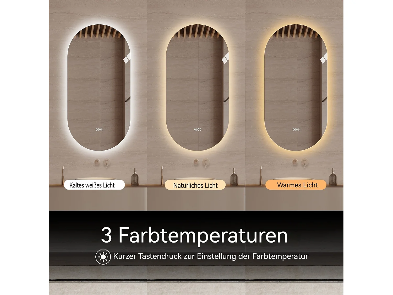 Specchio da bagno LED touch sensitive con funzione antiappannamento, 60x120 cm, vetro argentato