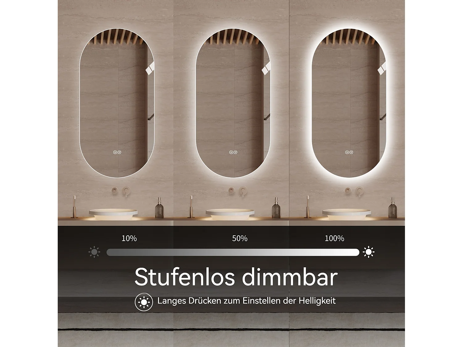 Specchio da bagno LED touch sensitive con funzione antiappannamento, 60x120 cm, vetro argentato