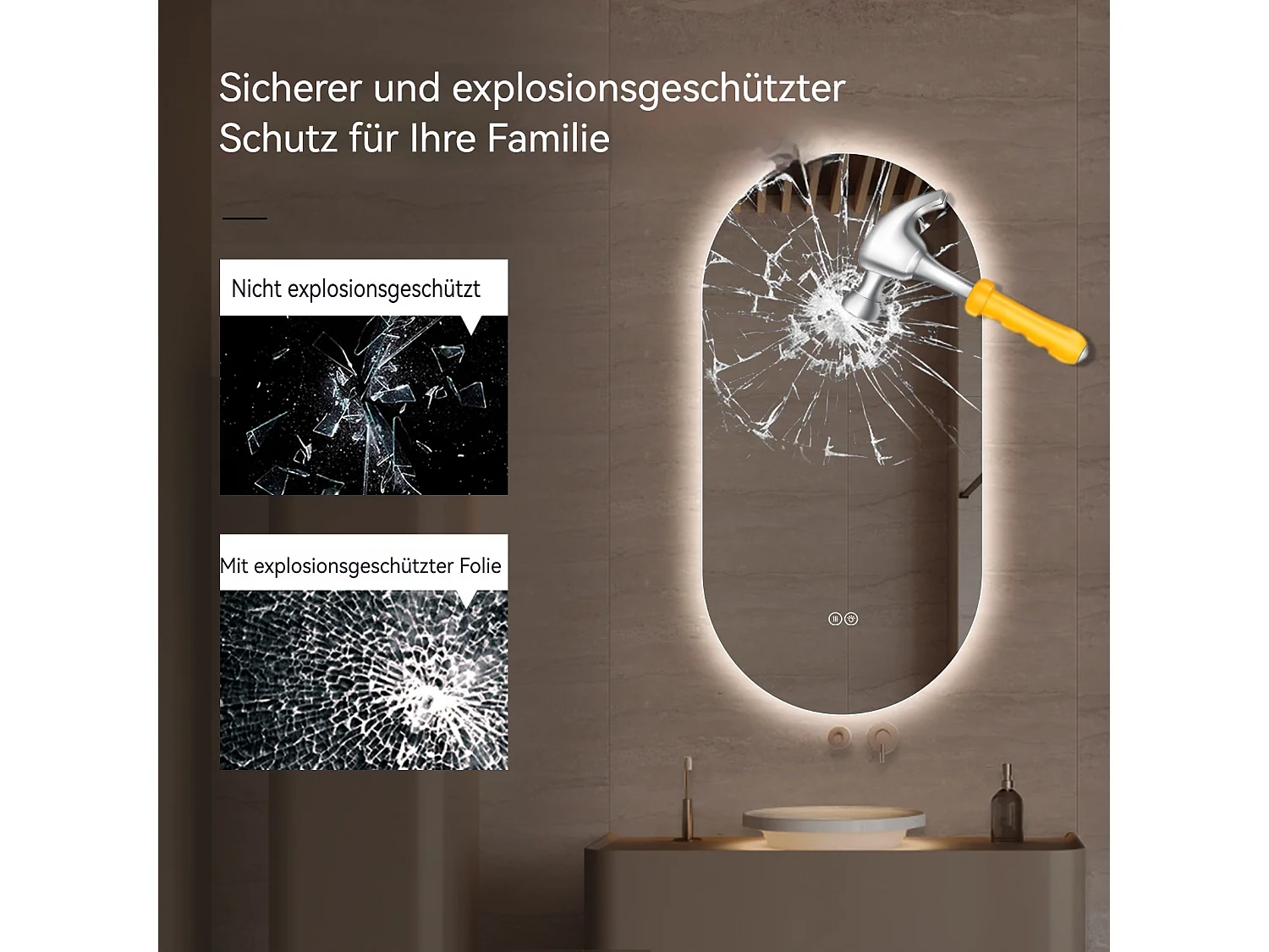 Specchio da bagno LED touch sensitive con funzione antiappannamento, 60x120 cm, vetro argentato