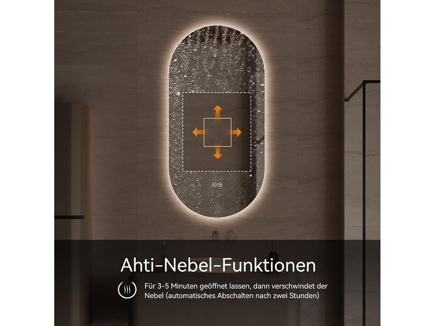 Specchio da bagno LED touch sensitive con funzione antiappannamento, 60x120 cm, vetro argentato