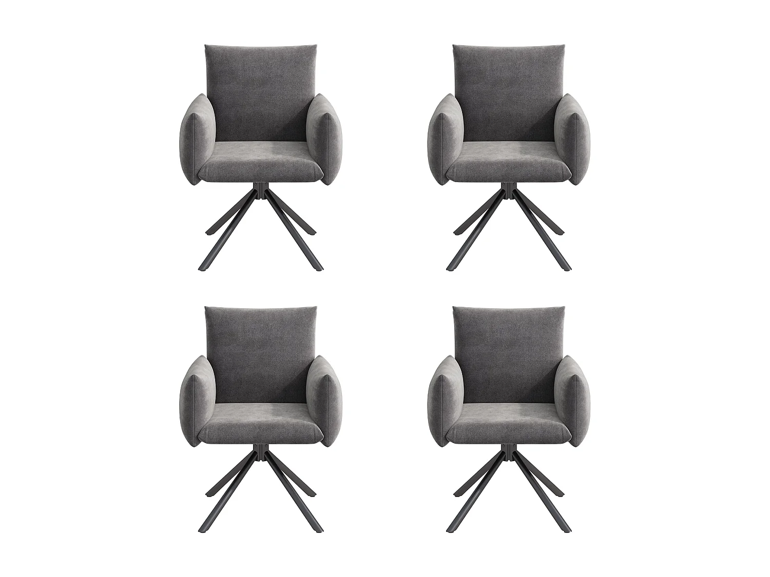 Set van 4 draaibare stoelen in grijs fluweel - Metalen poten - Voor woonkamer, slaapkamer, kantoor