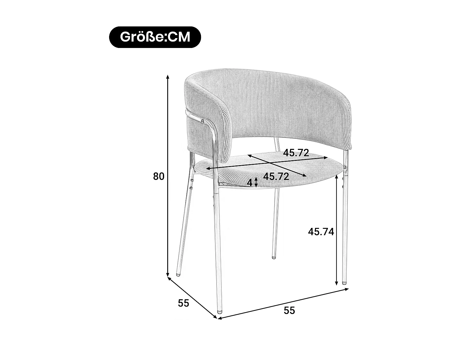 Lot de 6 chaises en tissu velours côtelé beige - Pieds métal réglables
