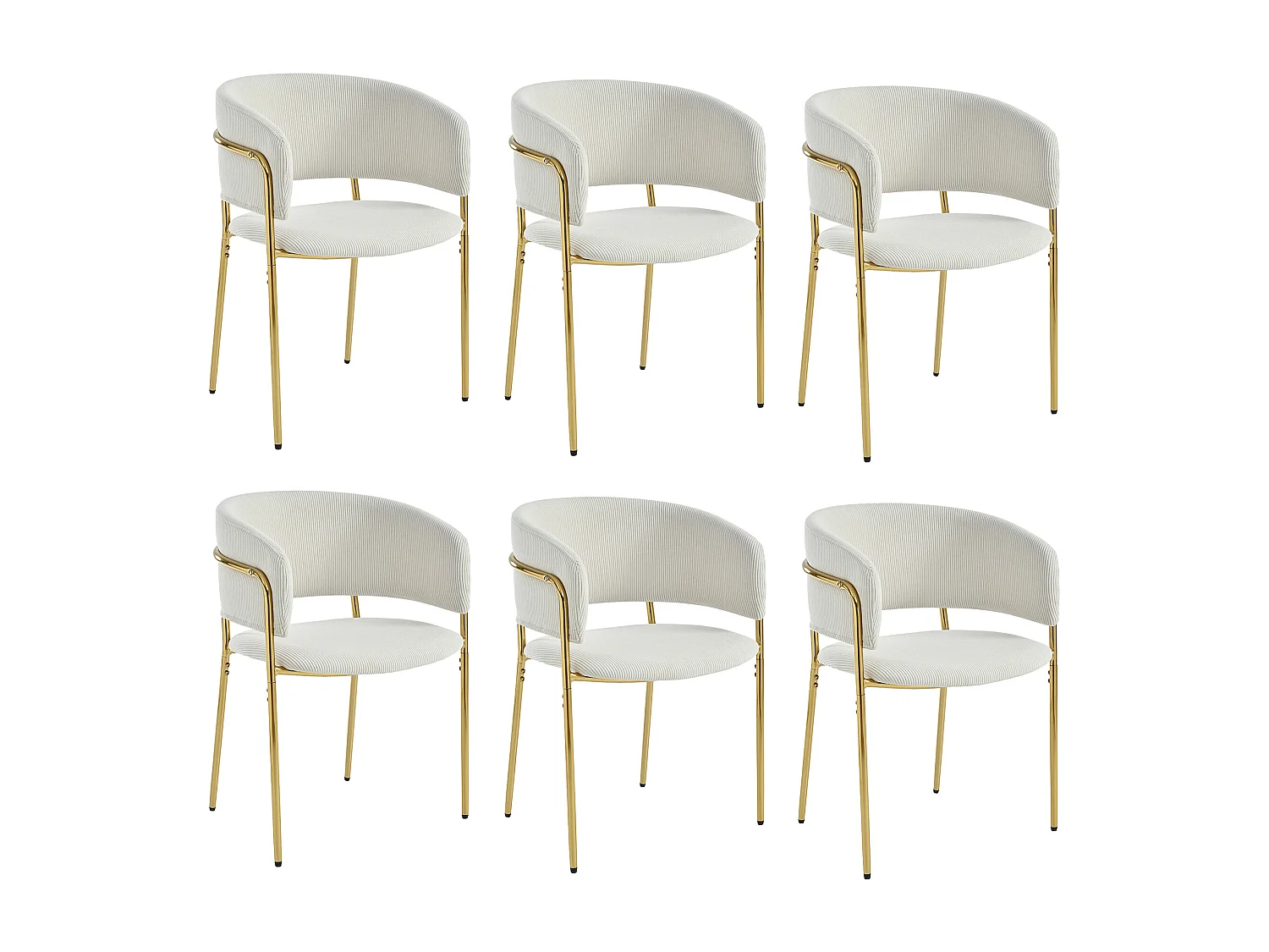 Lot de 6 chaises en tissu velours côtelé beige - Pieds métal réglables