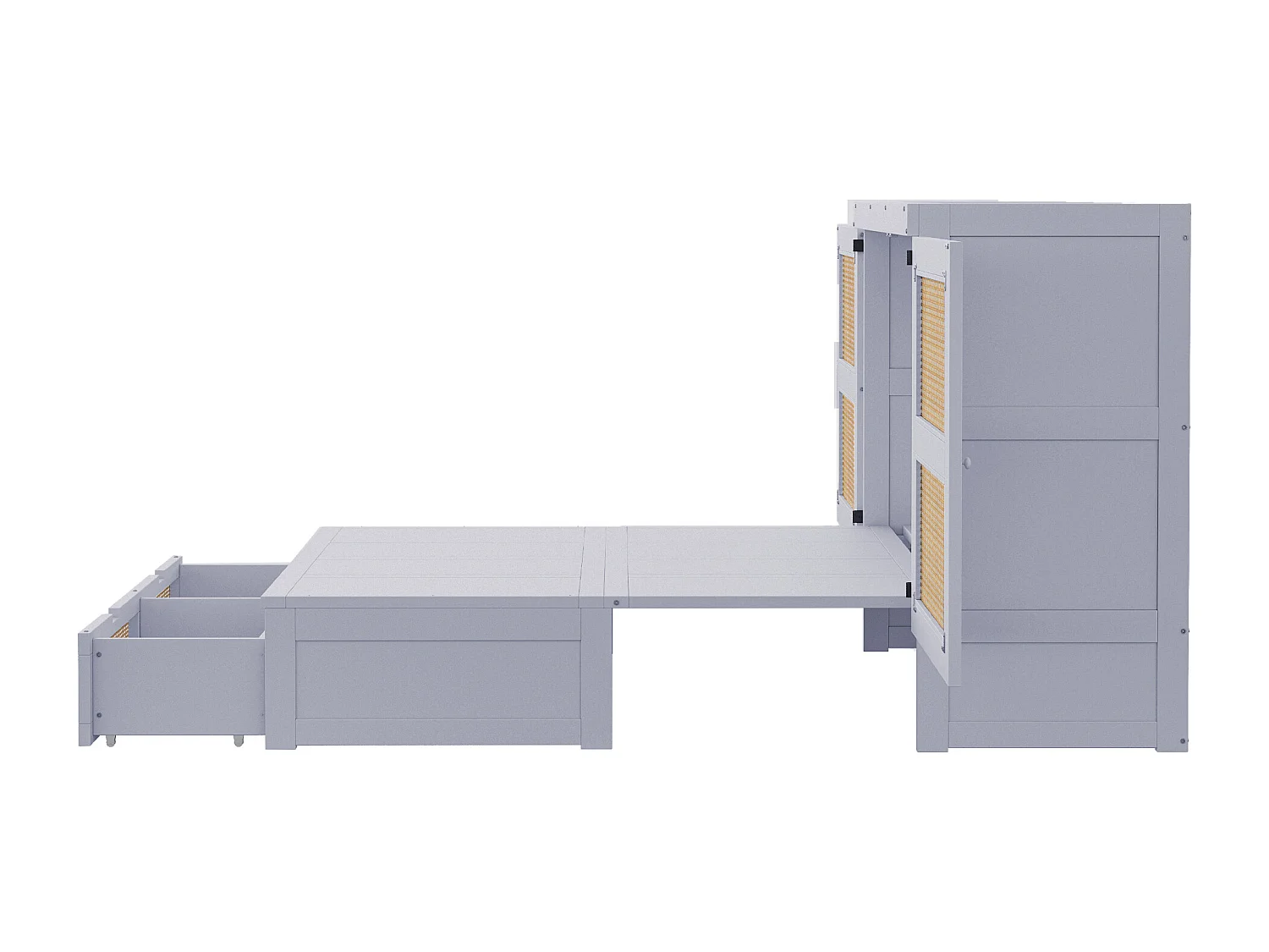 Letto a scomparsa 140x200 cm con rete a doghe e 2 cassetti - Grigio