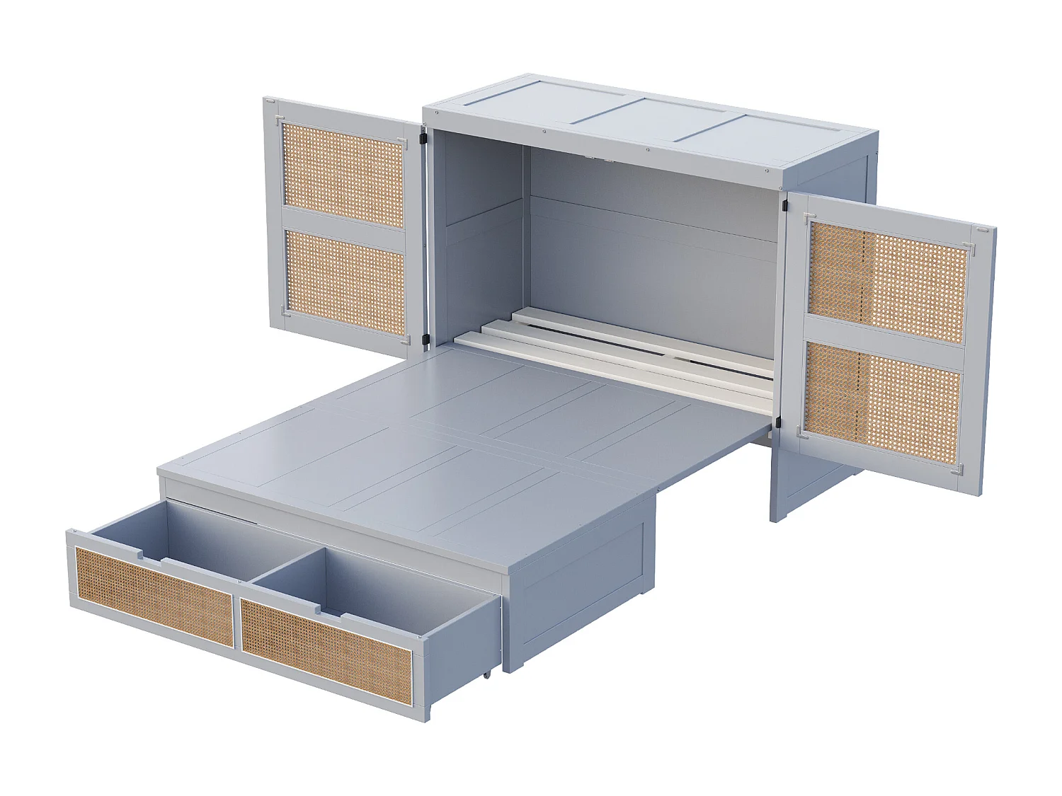 Letto a scomparsa 140x200 cm con rete a doghe e 2 cassetti - Grigio