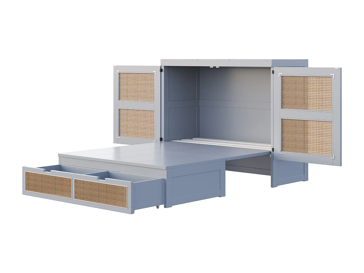 Letto a scomparsa 140x200 cm con rete a doghe e 2 cassetti - Grigio