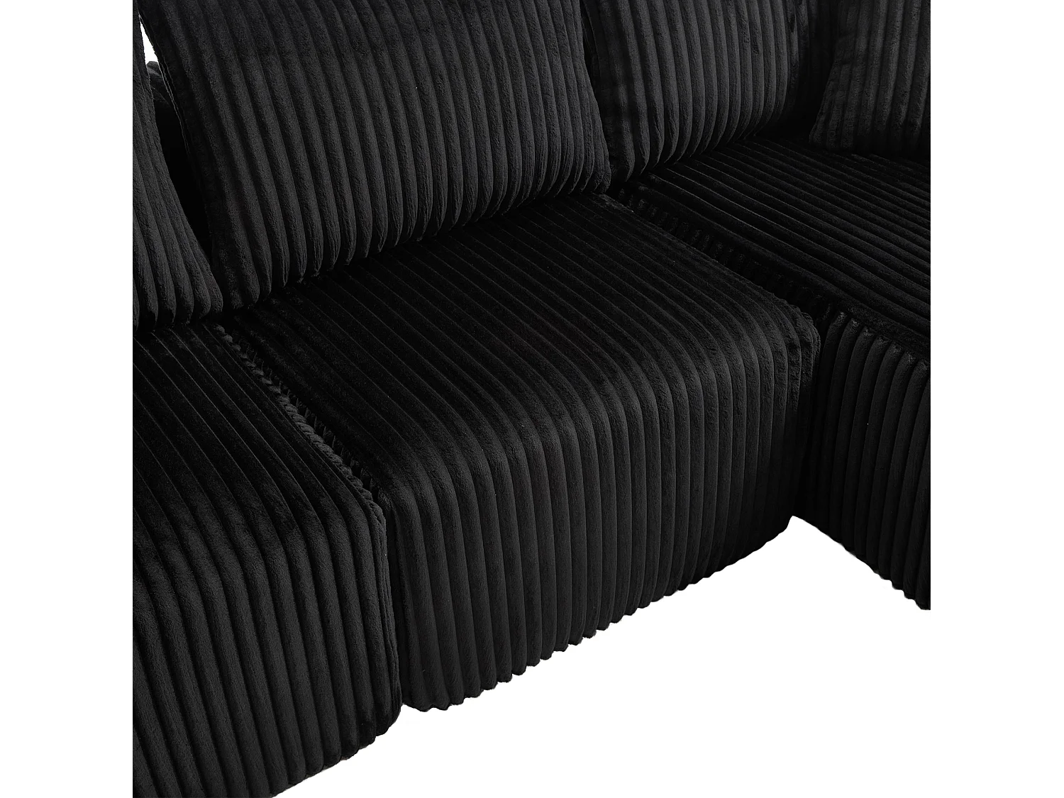 Sofá esquinero de 3 plazas con chaise longue y 5 cojines - Tejido pana - Negro