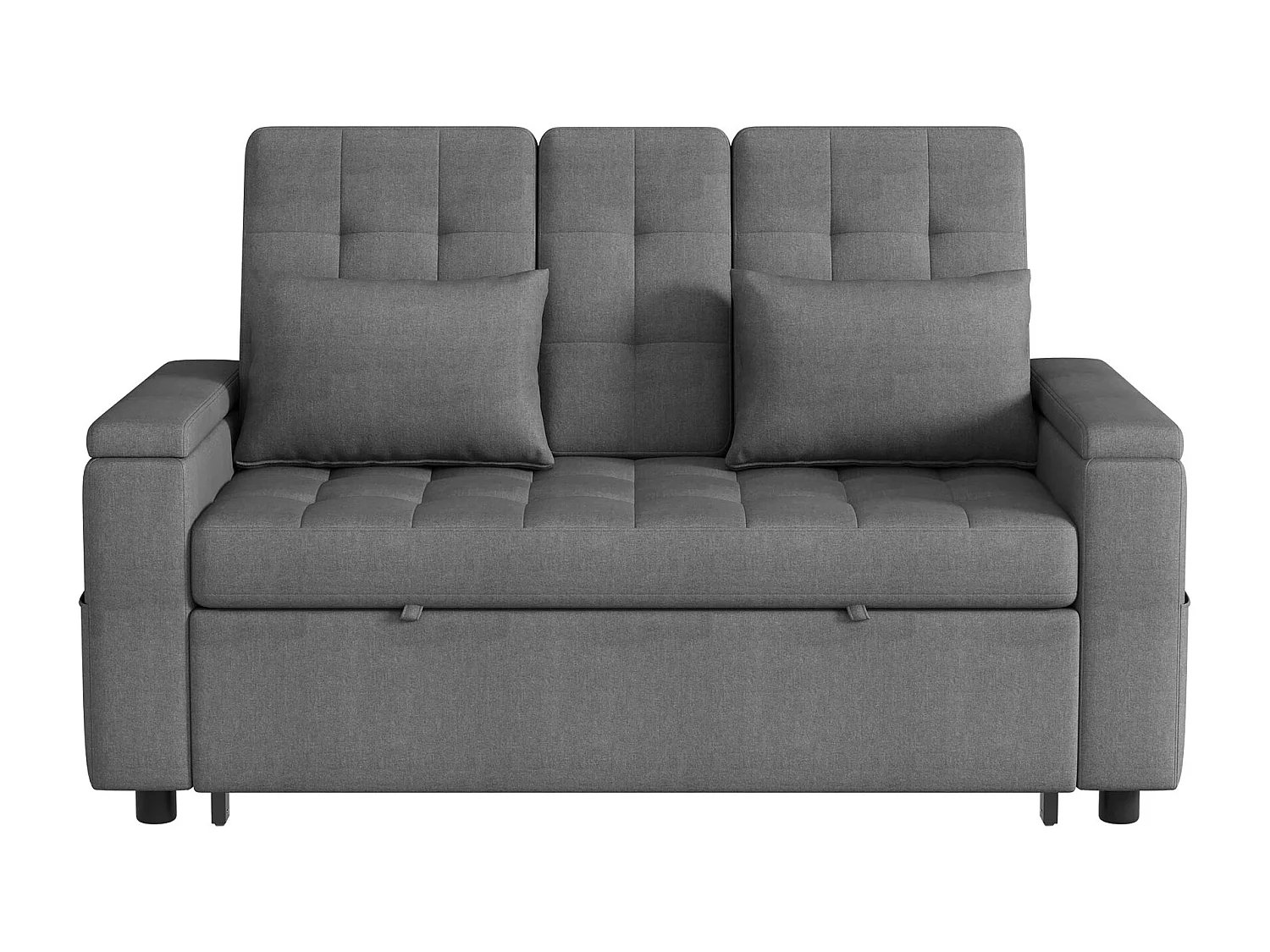 Canapé convertible 2 places avec dossier réglable et porte-gobelet - Tissu coton-lin gris