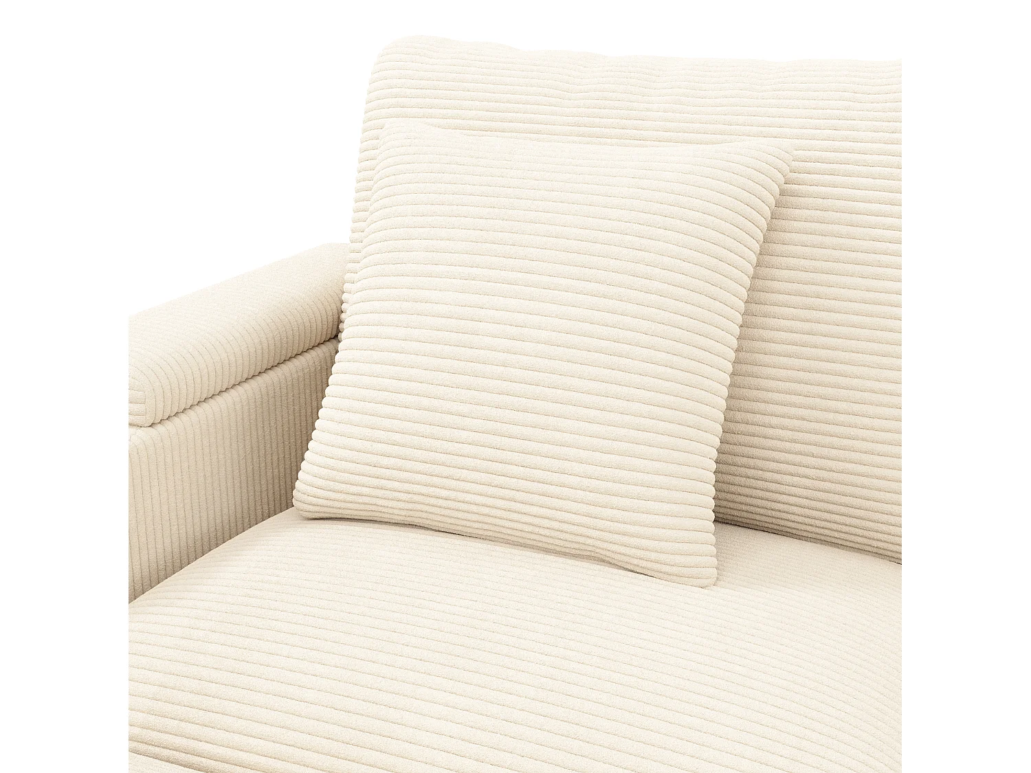 Canapé 6 places avec 2 poufs et rangement - Velours côtelé beige