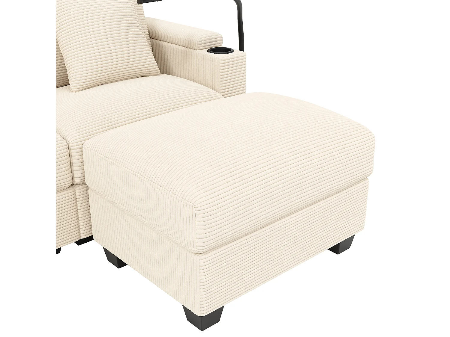 Canapé 6 places avec 2 poufs et rangement - Velours côtelé beige