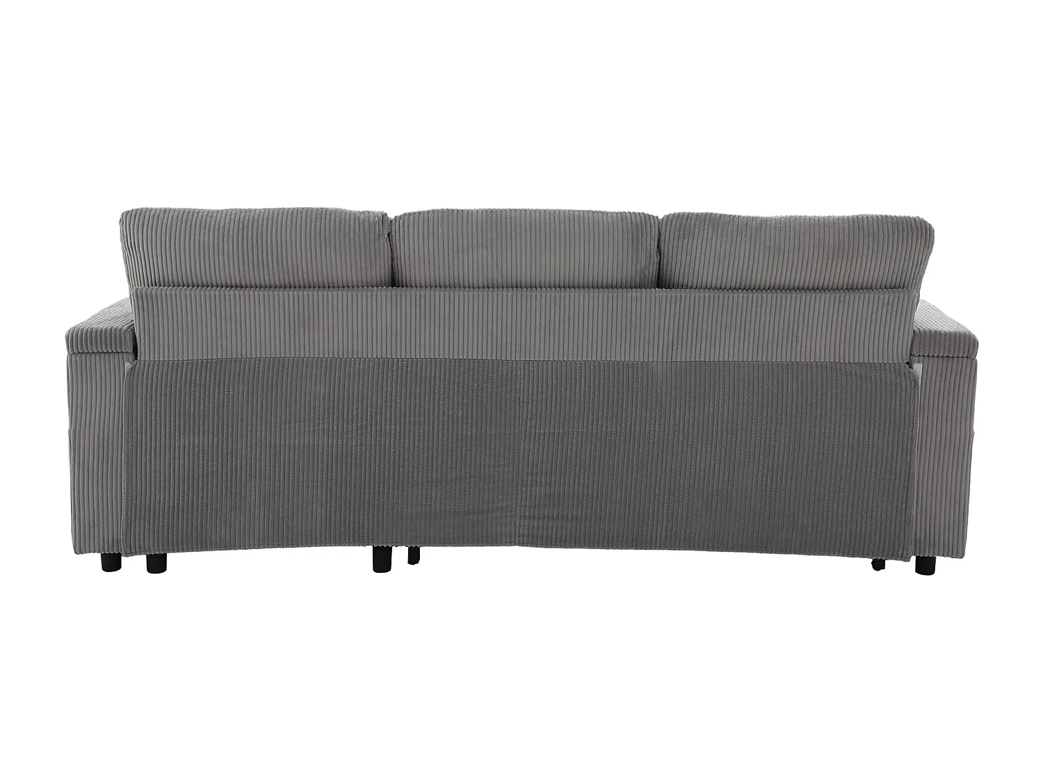 Canapé convertible 3 places en velours côtelé gris clair - Rangement, porte-gobelets et port USB