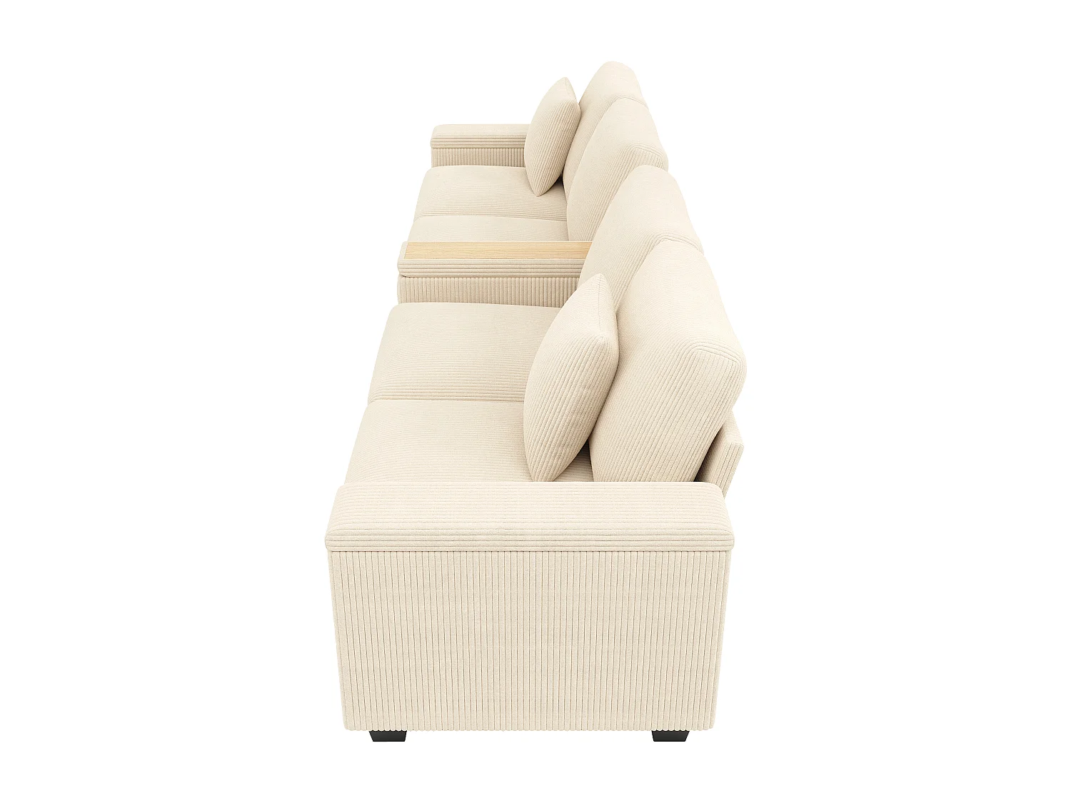 Canapé 4 places avec ports USB/Type-C et rangements - Velours côtelé beige