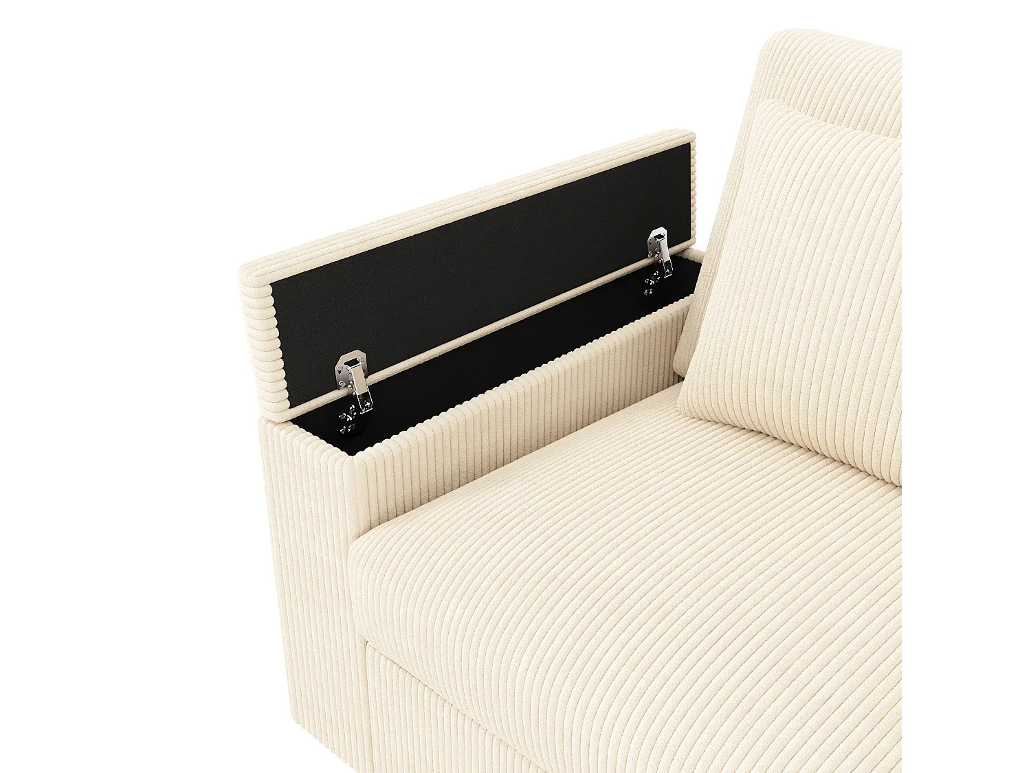 Canapé 4 places avec ports USB/Type-C et rangements - Velours côtelé beige