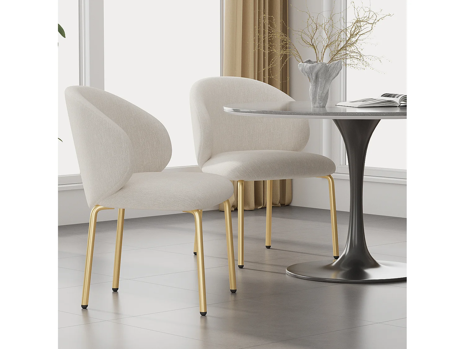 Juego de 2 sillas de comedor de chenilla beige - Patas de metal dorado