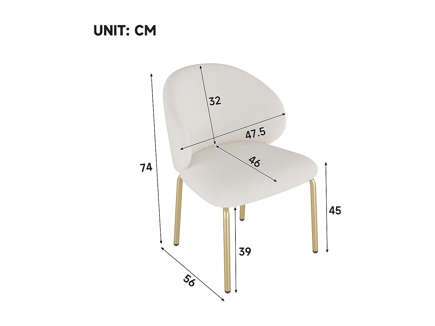 Juego de 2 sillas de comedor de chenilla beige - Patas de metal dorado
