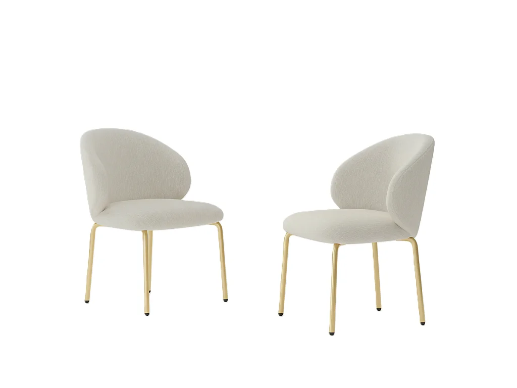 Juego de 2 sillas de comedor de chenilla beige - Patas de metal dorado