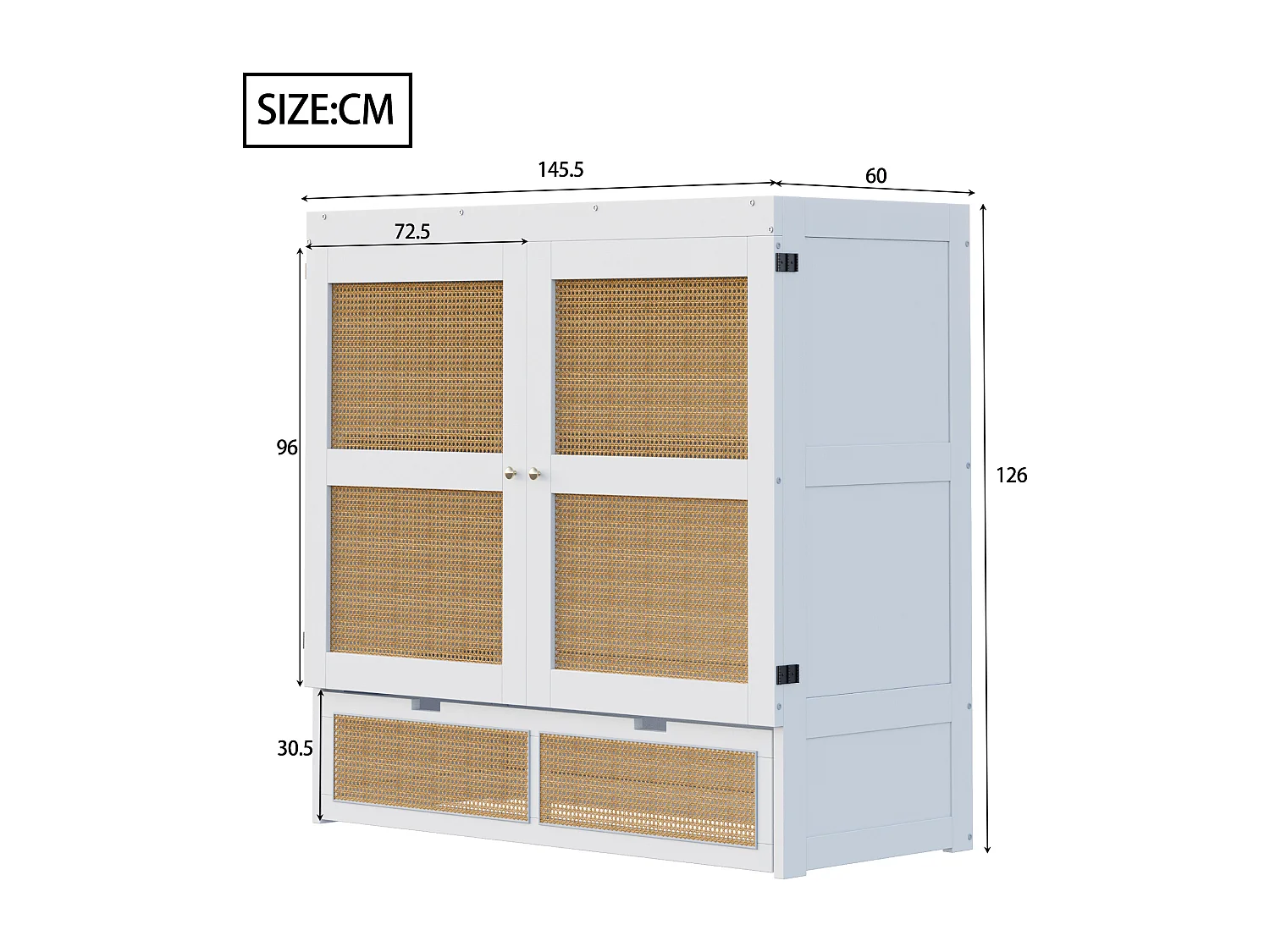 Letto a scomparsa 140x200 cm con rete a doghe e 2 cassetti - Bianco