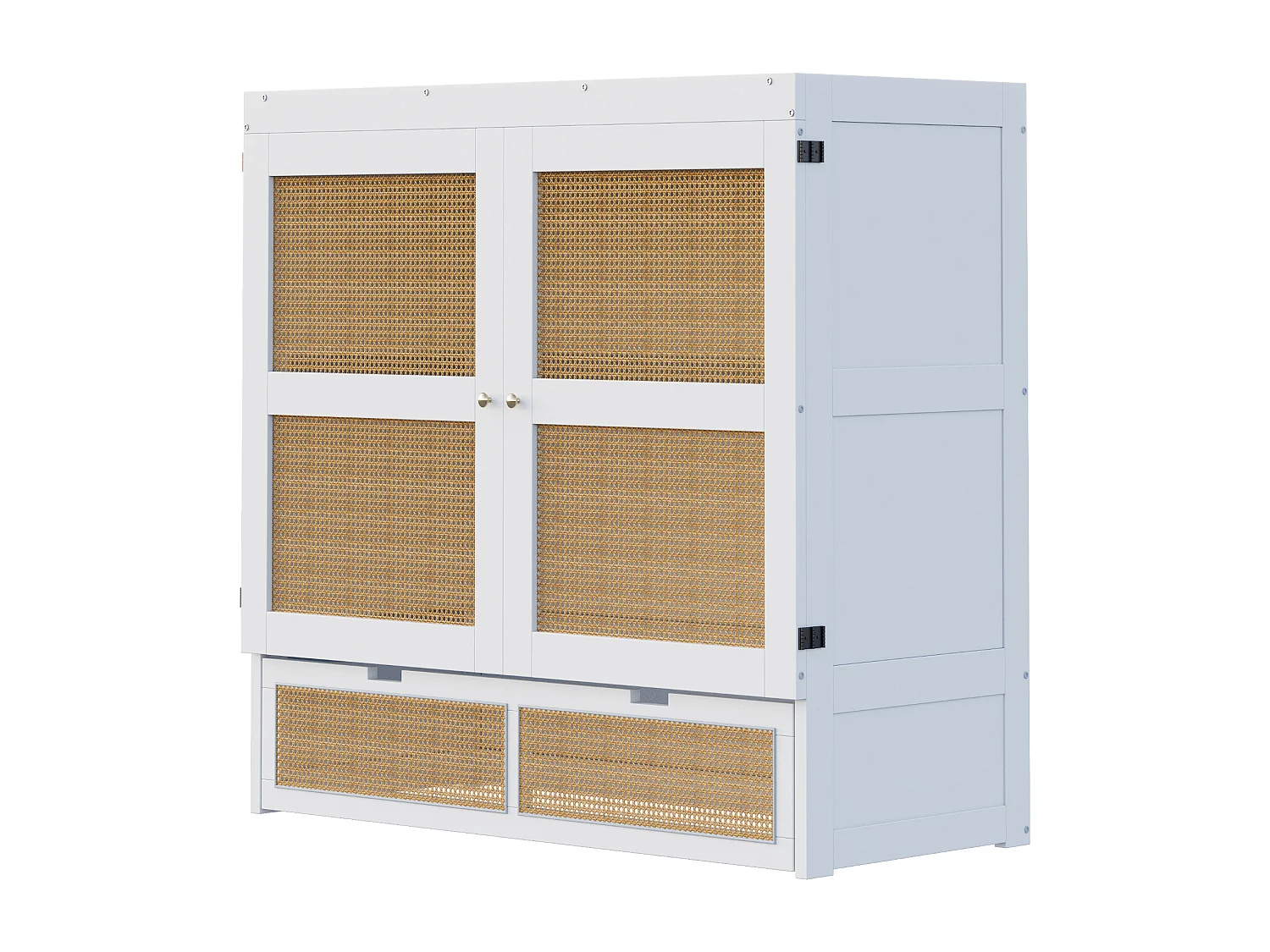 Letto a scomparsa 140x200 cm con rete a doghe e 2 cassetti - Bianco