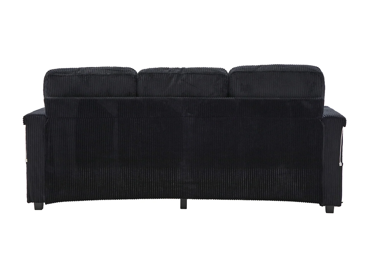 Canapé d'angle 3 places en velours côtelé noir - Avec LED, ports USB/Type-C et 2 tiroirs