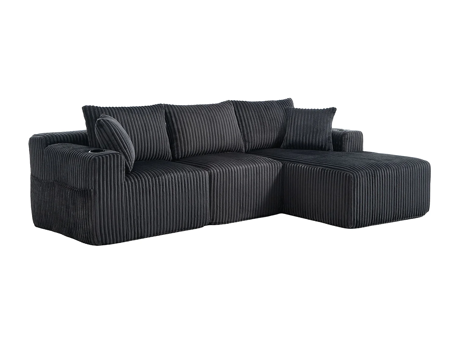 Sofá esquinero de 3 plazas con chaise longue y 5 cojines - Tejido de pana - Gris