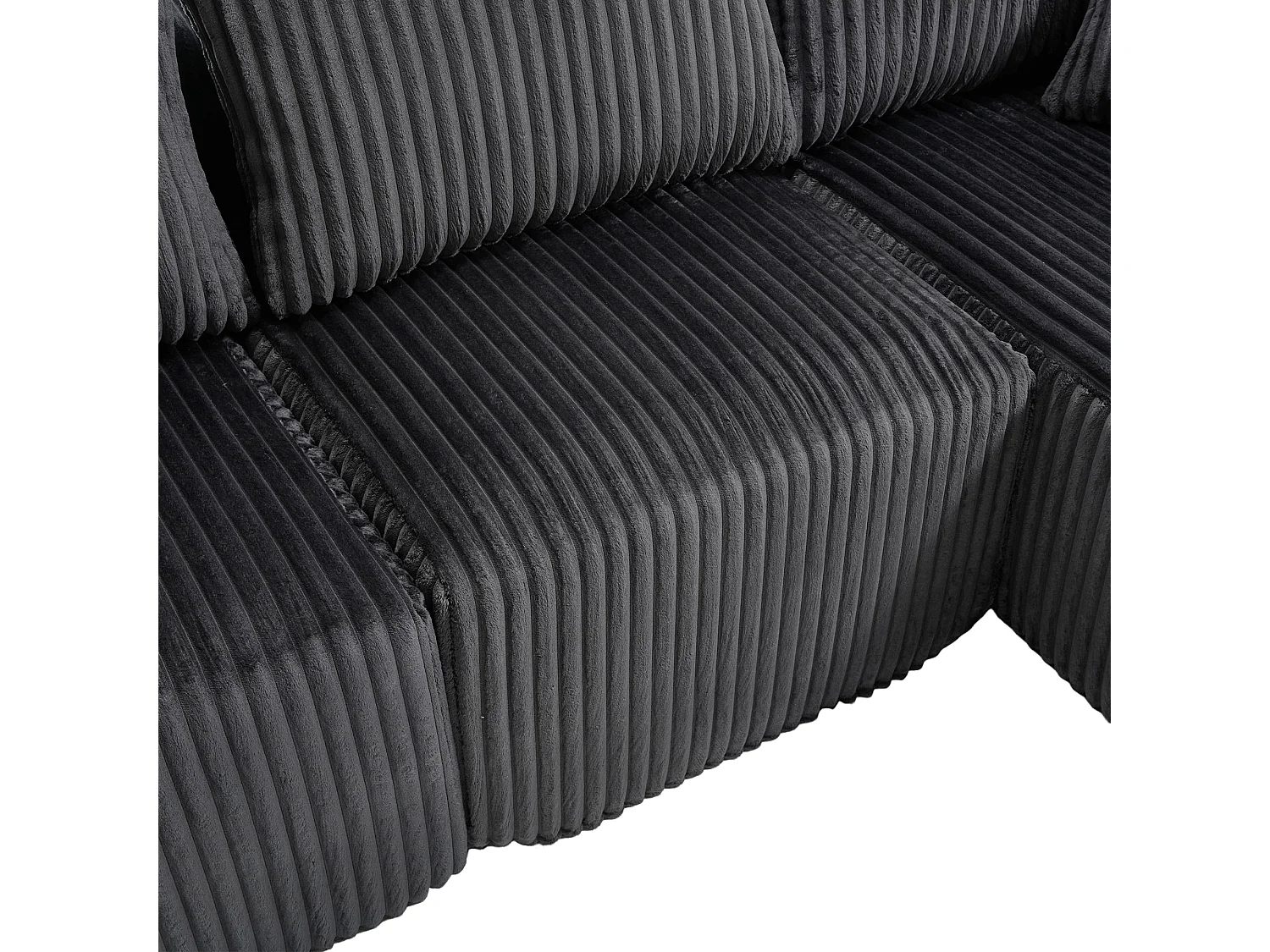 Sofá esquinero de 3 plazas con chaise longue y 5 cojines - Tejido de pana - Gris