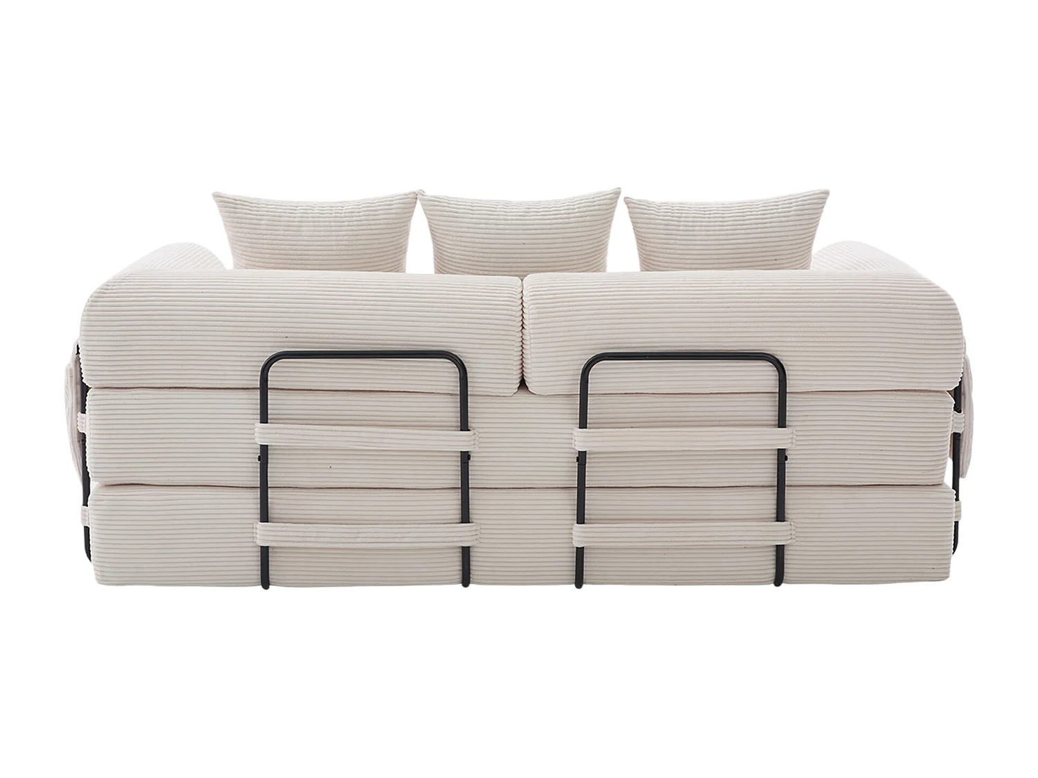 Canapé convertible 3 places modulable avec 3 coussins et poche latérale - Velours côtelé beige