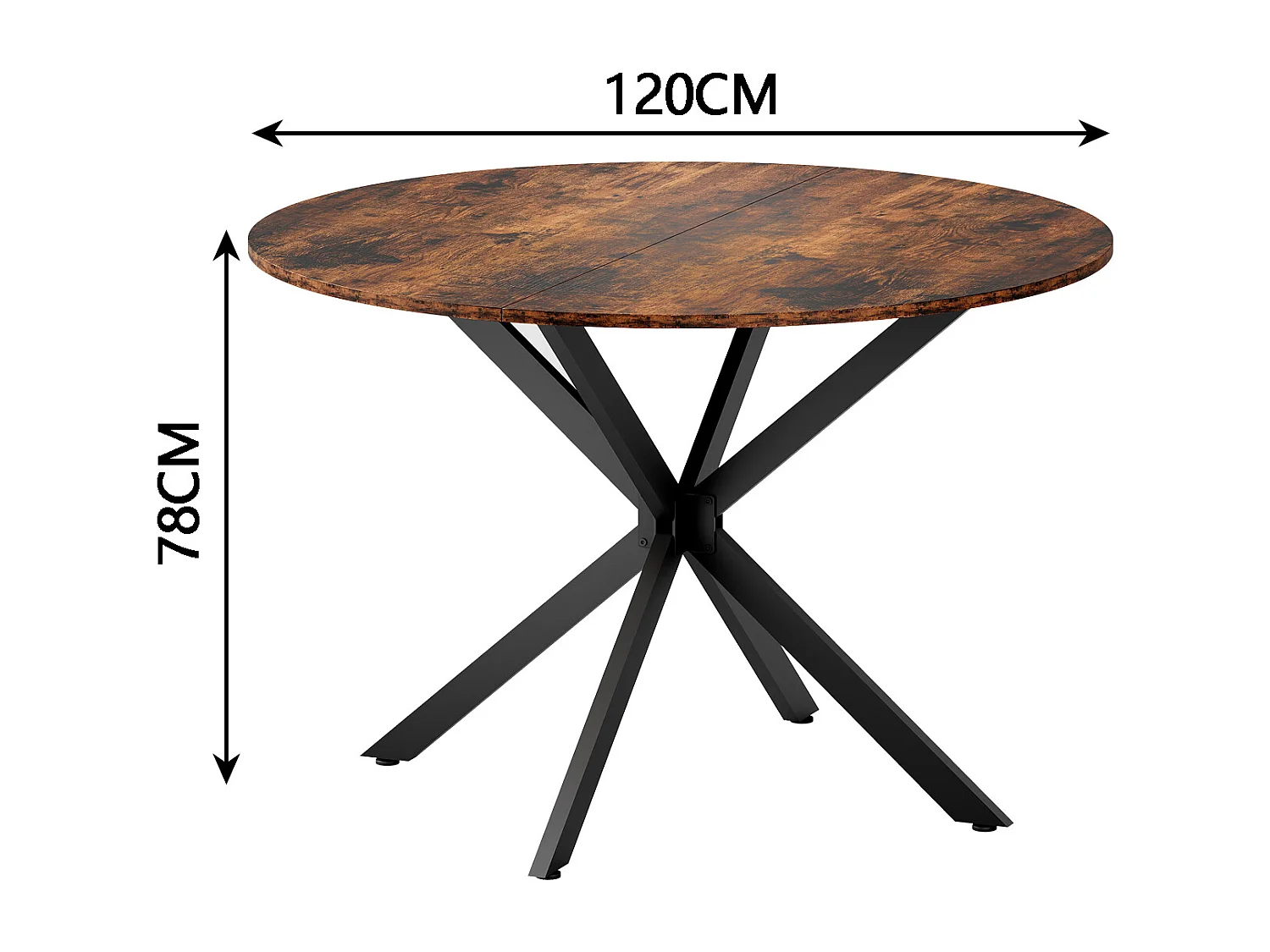 Ronde eettafel 120 cm - Vintage bruine kleur - Voor keuken en woonkamer