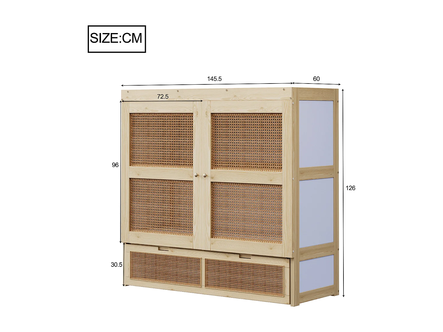 Letto a scomparsa 140x200 cm con rete a doghe e 2 cassetti - Naturale chiaro