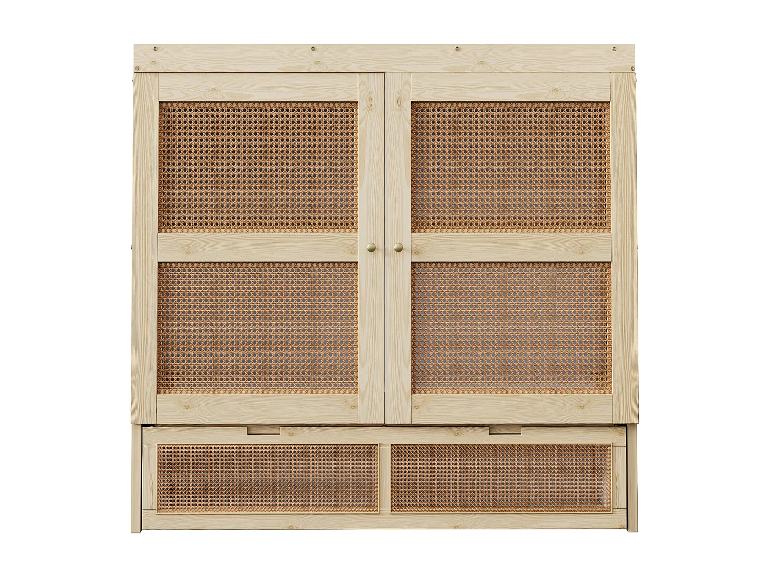 Letto a scomparsa 140x200 cm con rete a doghe e 2 cassetti - Naturale chiaro