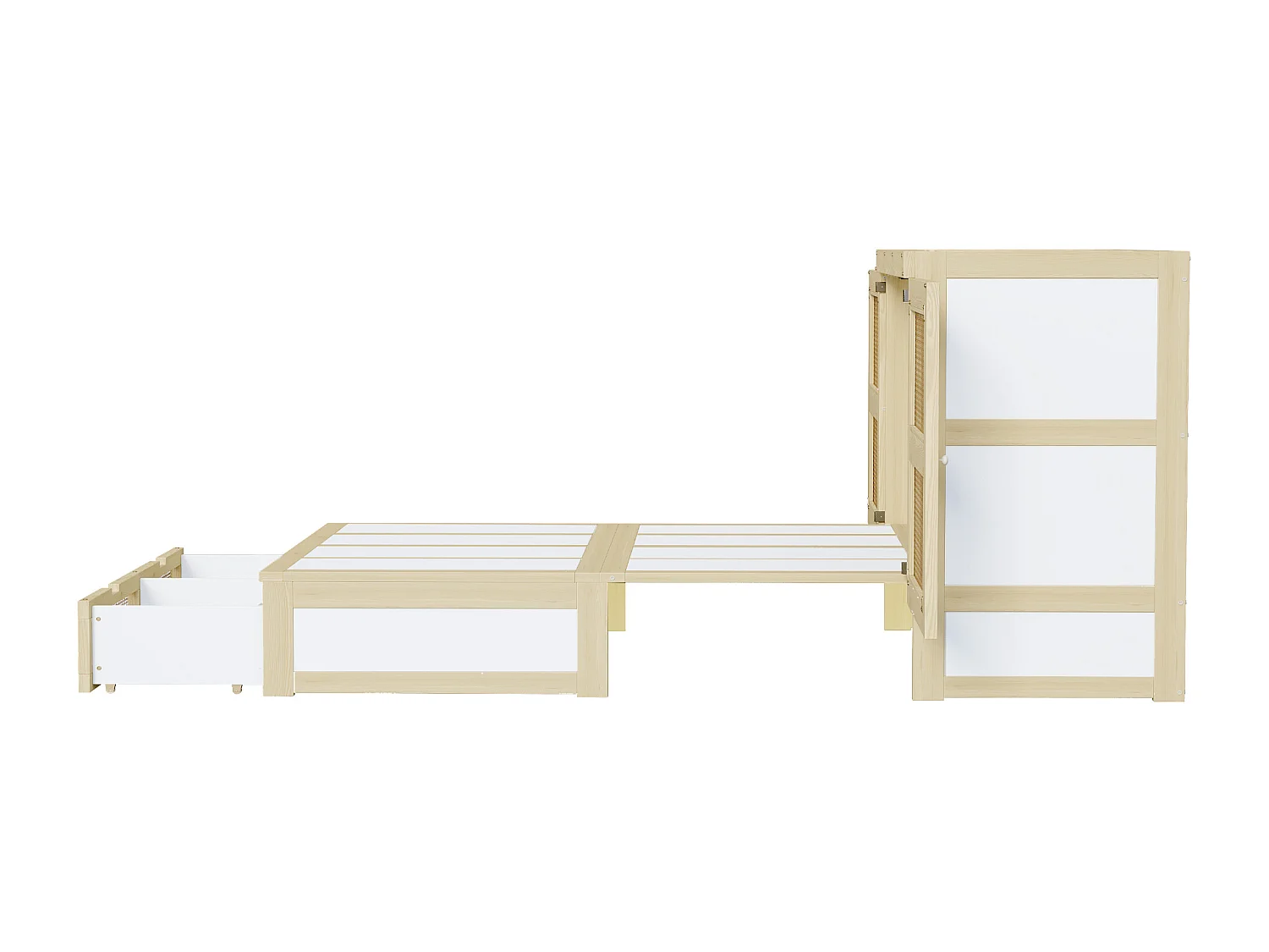 Letto a scomparsa 140x200 cm con rete a doghe e 2 cassetti - Naturale chiaro