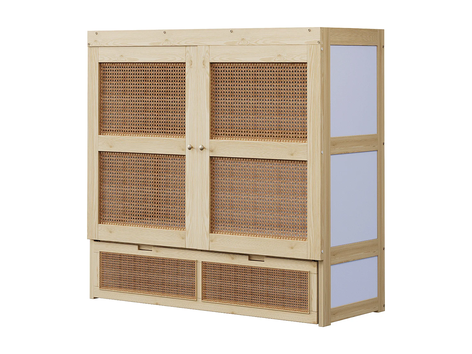 Letto a scomparsa 140x200 cm con rete a doghe e 2 cassetti - Naturale chiaro