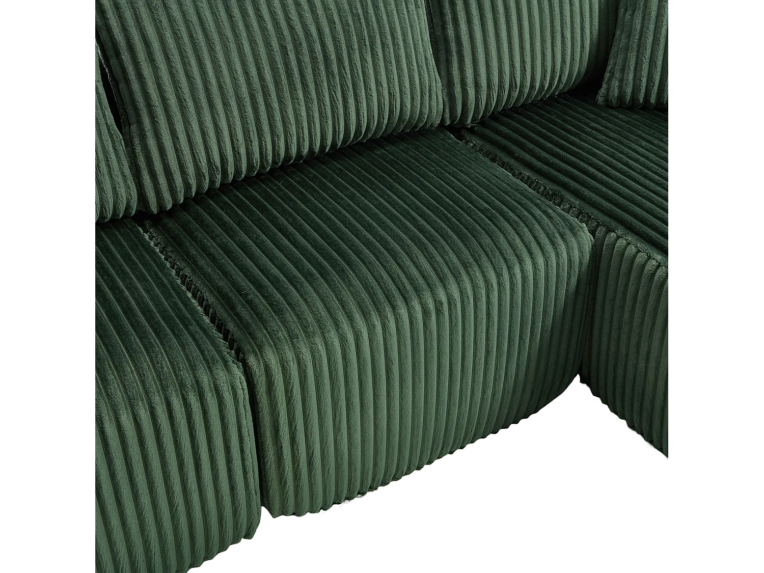 Sofá esquinero de 3 plazas con chaise longue y 5 cojines - Tejido pana - Verde esmeralda