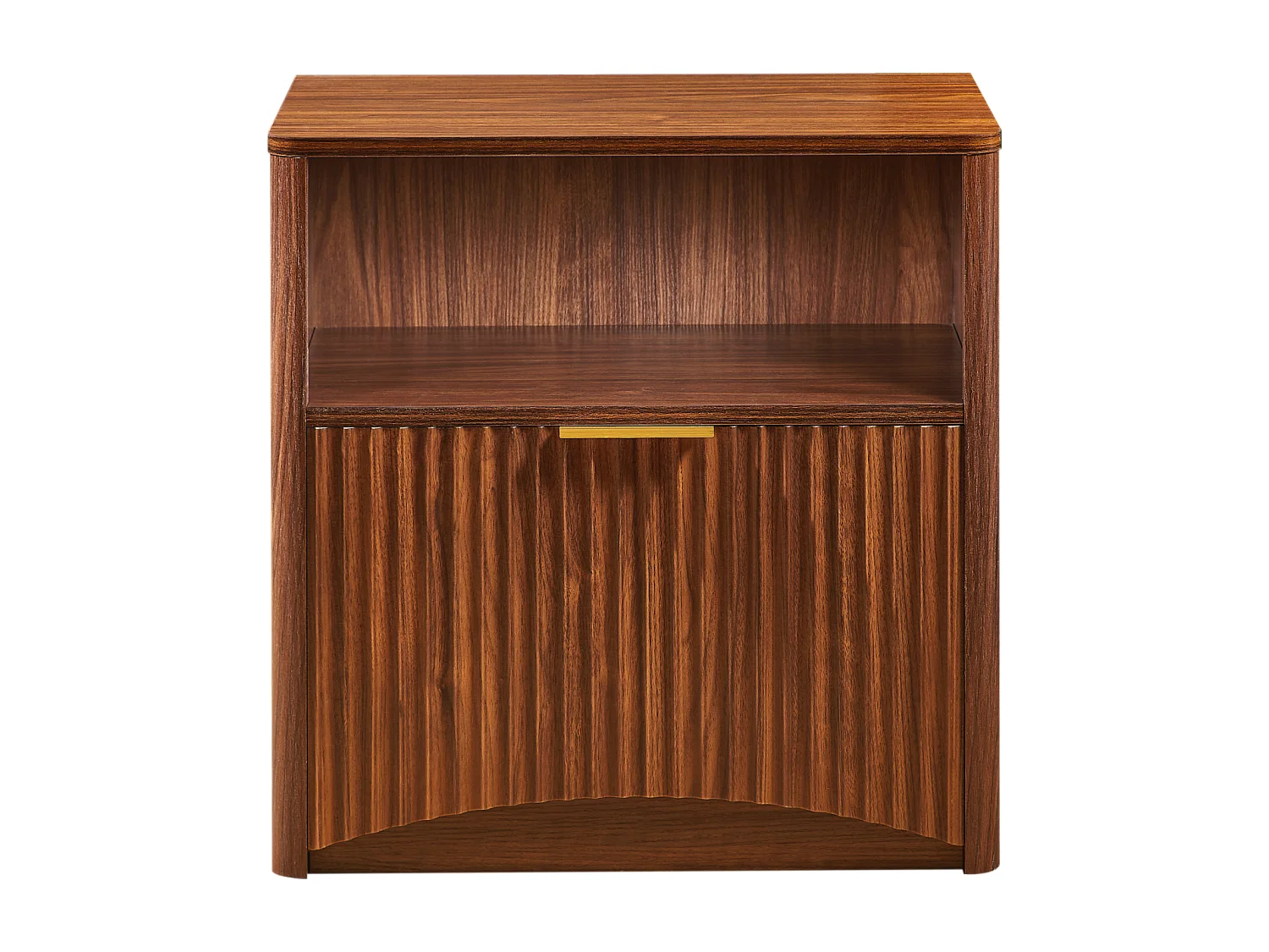 Mesita de noche con cajón y tirador de metal dorado - Color madera nogal