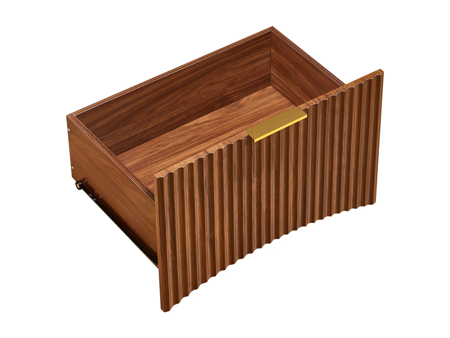 Mesita de noche con cajón y tirador de metal dorado - Color madera nogal