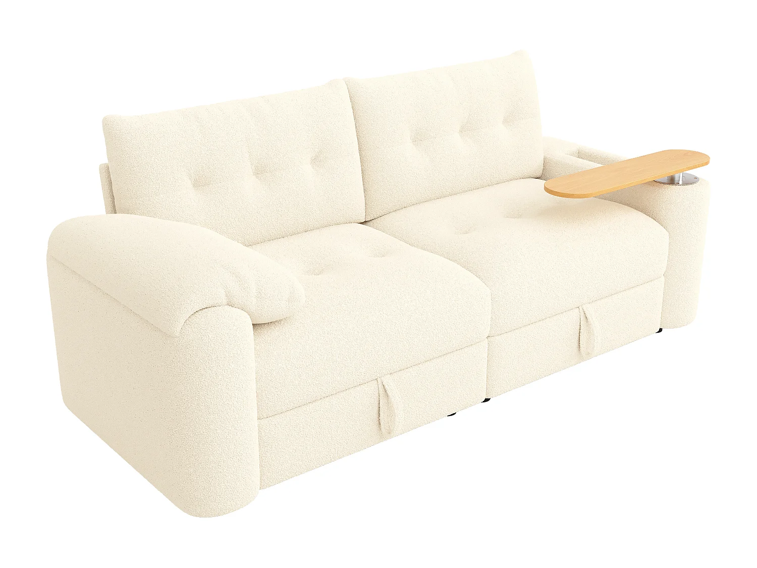 Canapé 2 places avec coffres de rangements et table d’appoint - Tissu Teddy beige