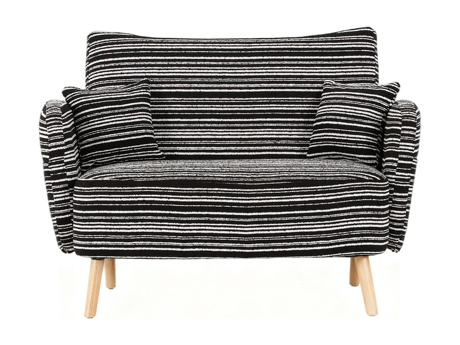 Sofá de dos plazas en tejido bouclé negro - Con bolsillos laterales y dos cojines