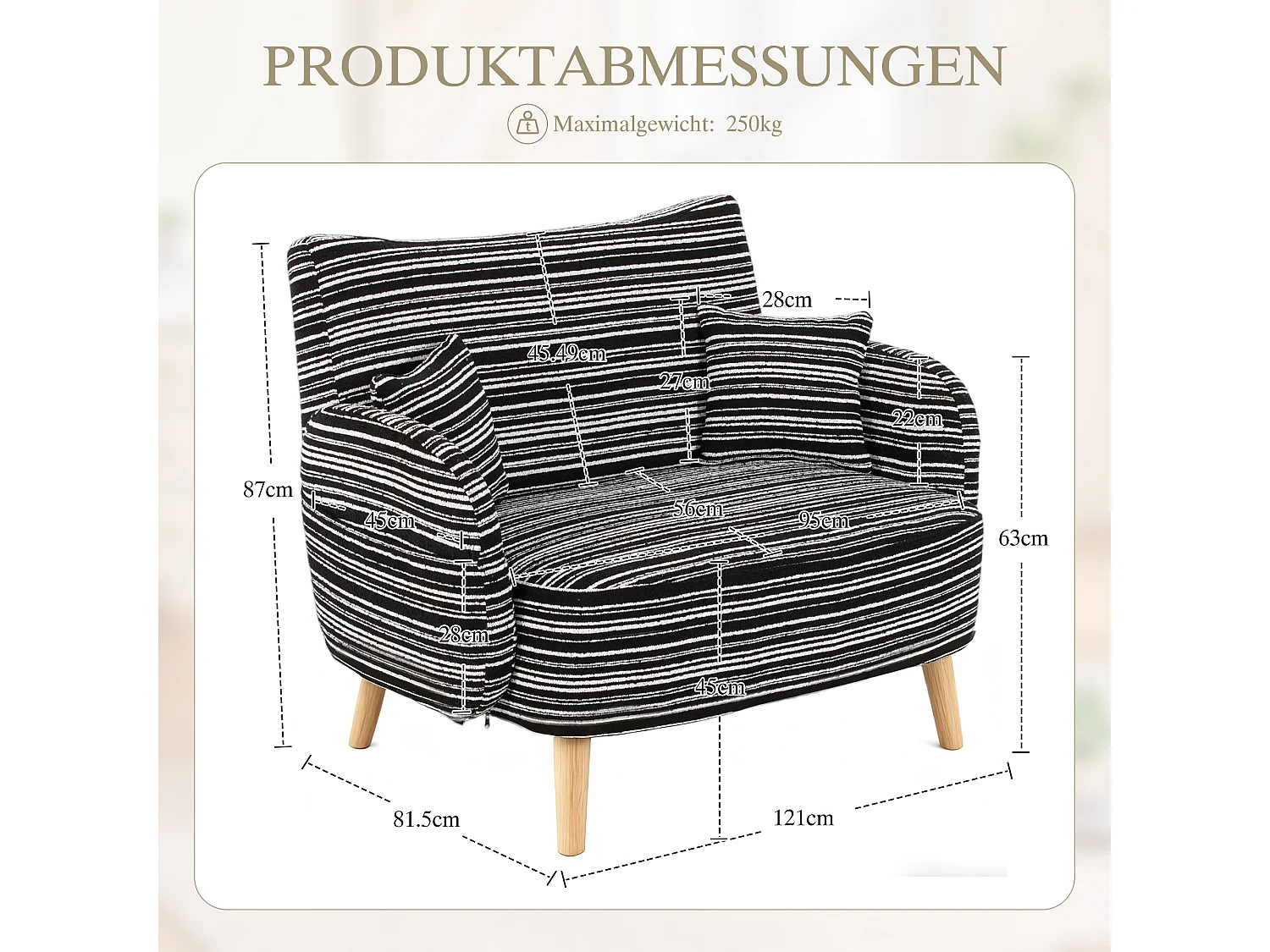 Sofá de dos plazas en tejido bouclé negro - Con bolsillos laterales y dos cojines