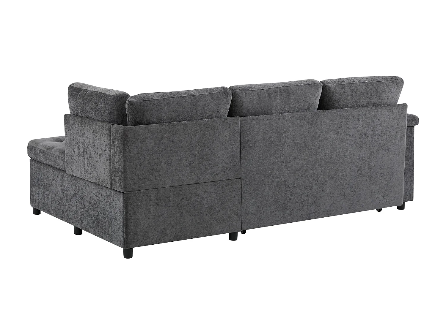Canapé convertible 3 places avec rangements, USB et 2 coussins - Tissu chenille gris