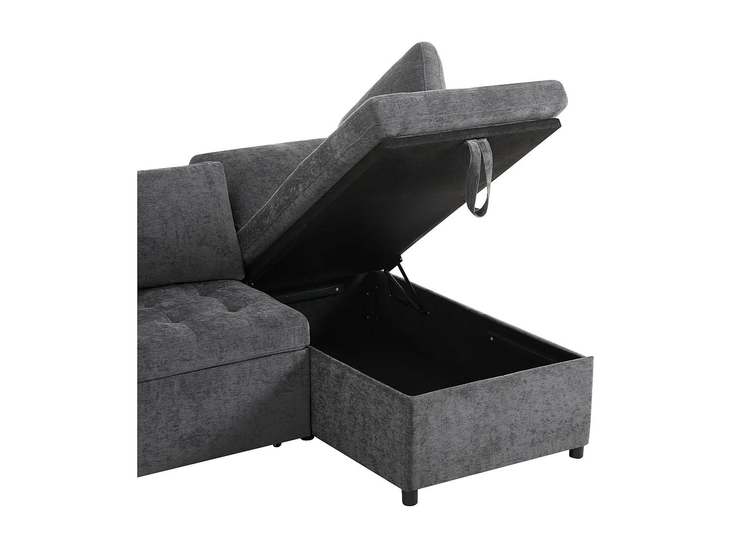 Canapé convertible 3 places avec rangements, USB et 2 coussins - Tissu chenille gris