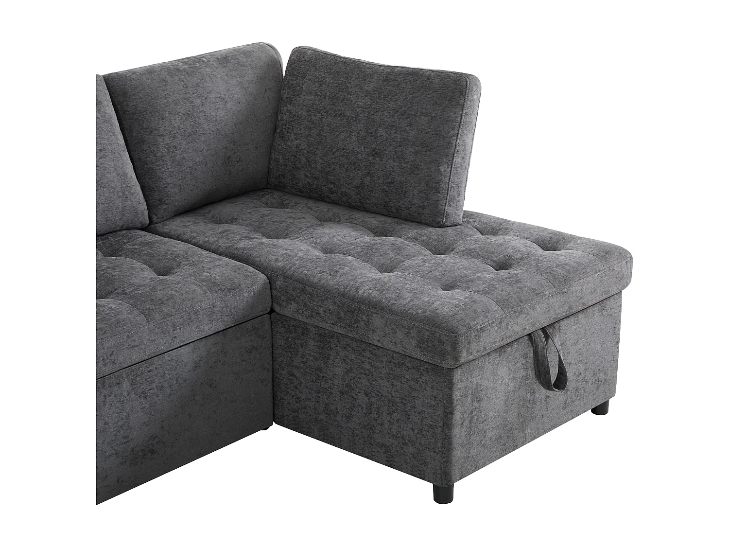 Canapé convertible 3 places avec rangements, USB et 2 coussins - Tissu chenille gris