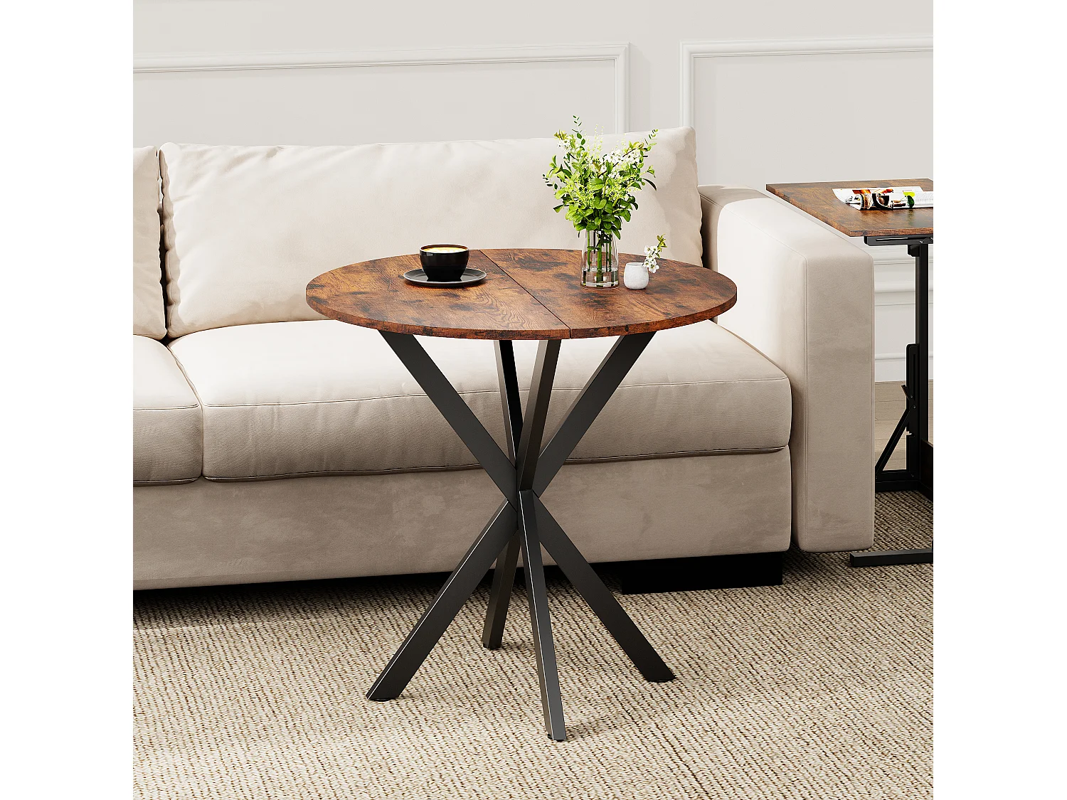 Ronde eettafel 80 cm - Vintage bruine kleur - Voor keuken en woonkamer